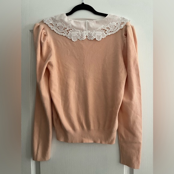 Light Pink Cardigan with Vintage Style Large Statement Lace Collar - Picture 2 of 3